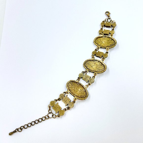 Up-Cycled - Burgundy & Red Enameled Medallion Brass Tone 7” Adjustable Bracelet - Picture 8 of 8